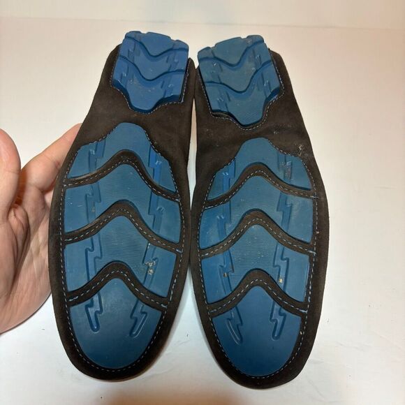 Ecco Mens Sz 42 8.5 M Dynamic Suede Penny Loafer Driving Moc Brown Blue Slip On - Picture 9 of 10